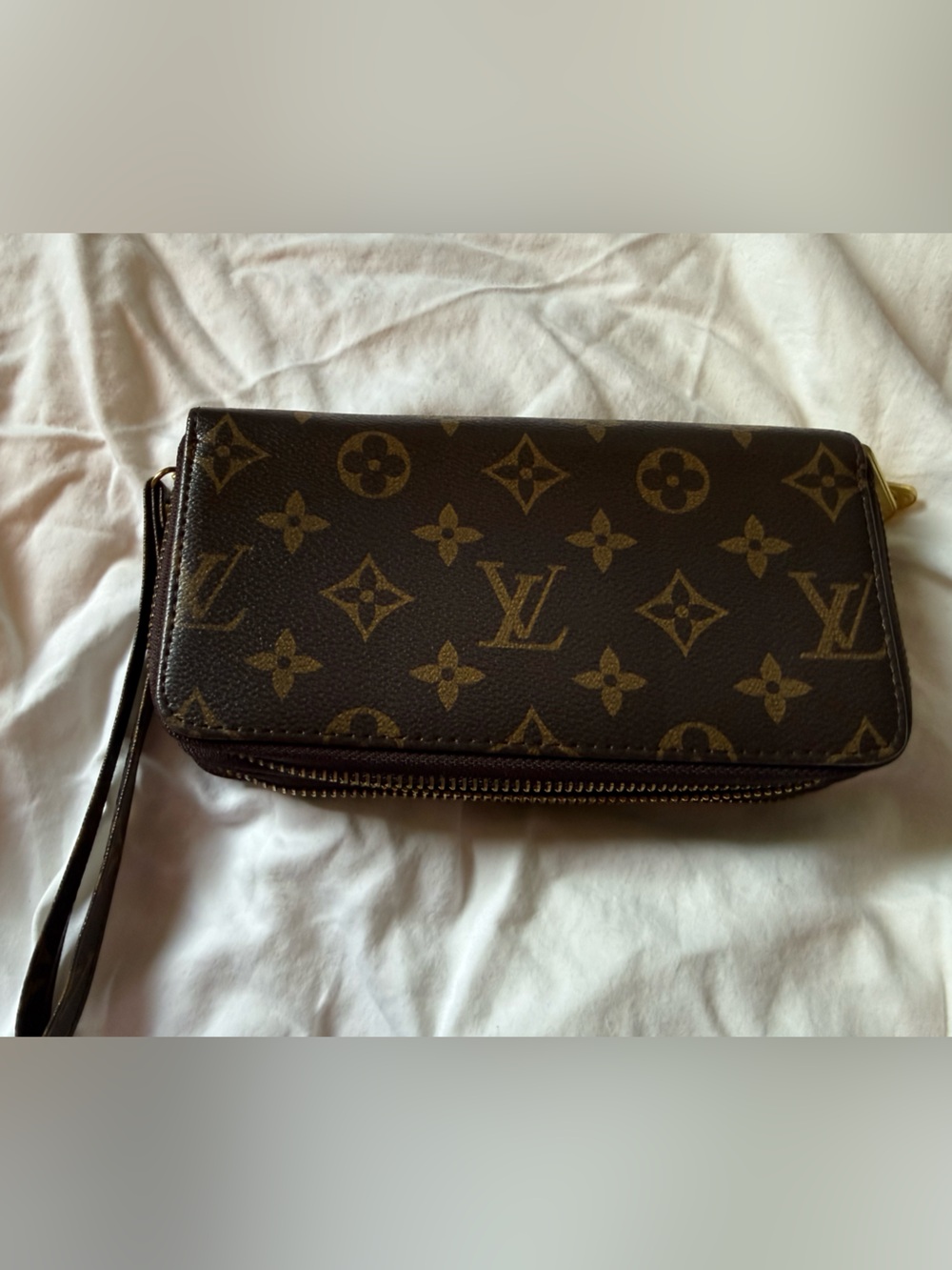 Louis Vuitton Style Monogram Canvas Wristlet Wallet in Brown